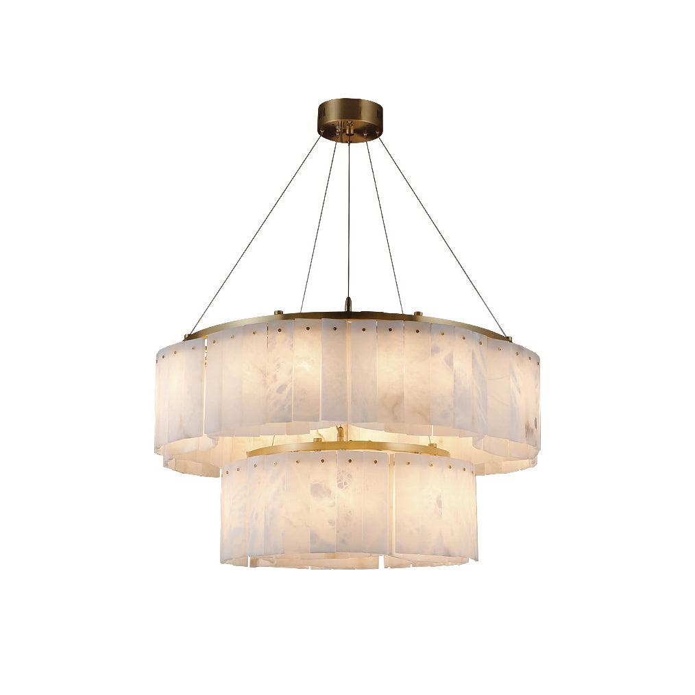 Willamette Luxury Alabaster Chandelier - Handcrafted Natural Stone Floating Pendant | Multi-Light Brass Hanging Fixture | G9 Base
