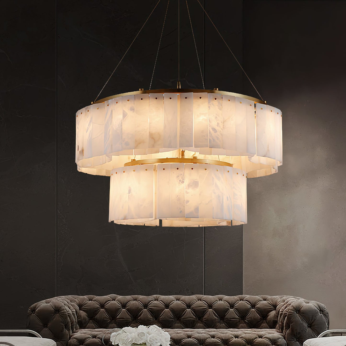Willamette Luxury Alabaster Chandelier - Handcrafted Natural Stone Floating Pendant | Multi-Light Brass Hanging Fixture | G9 Base