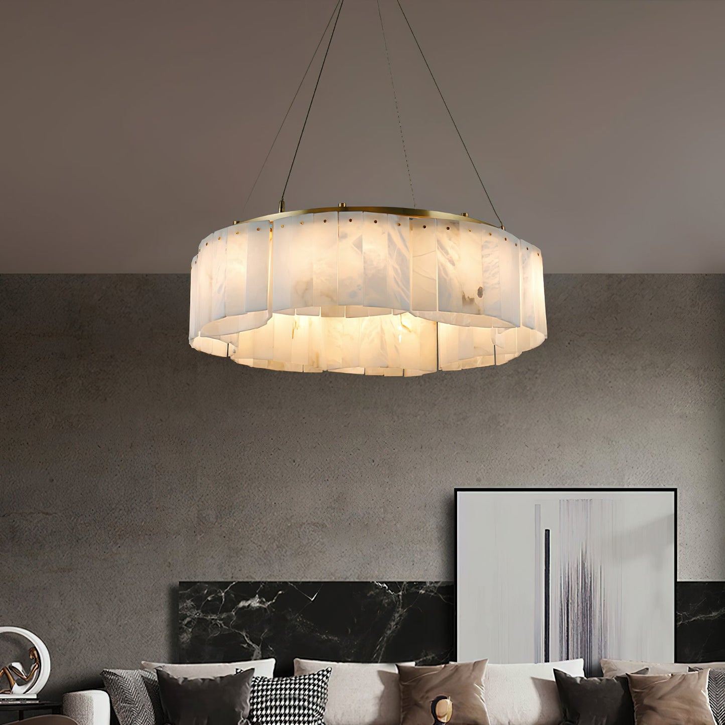Willamette Luxury Alabaster Chandelier - Handcrafted Natural Stone Floating Pendant | Multi-Light Brass Hanging Fixture | G9 Base