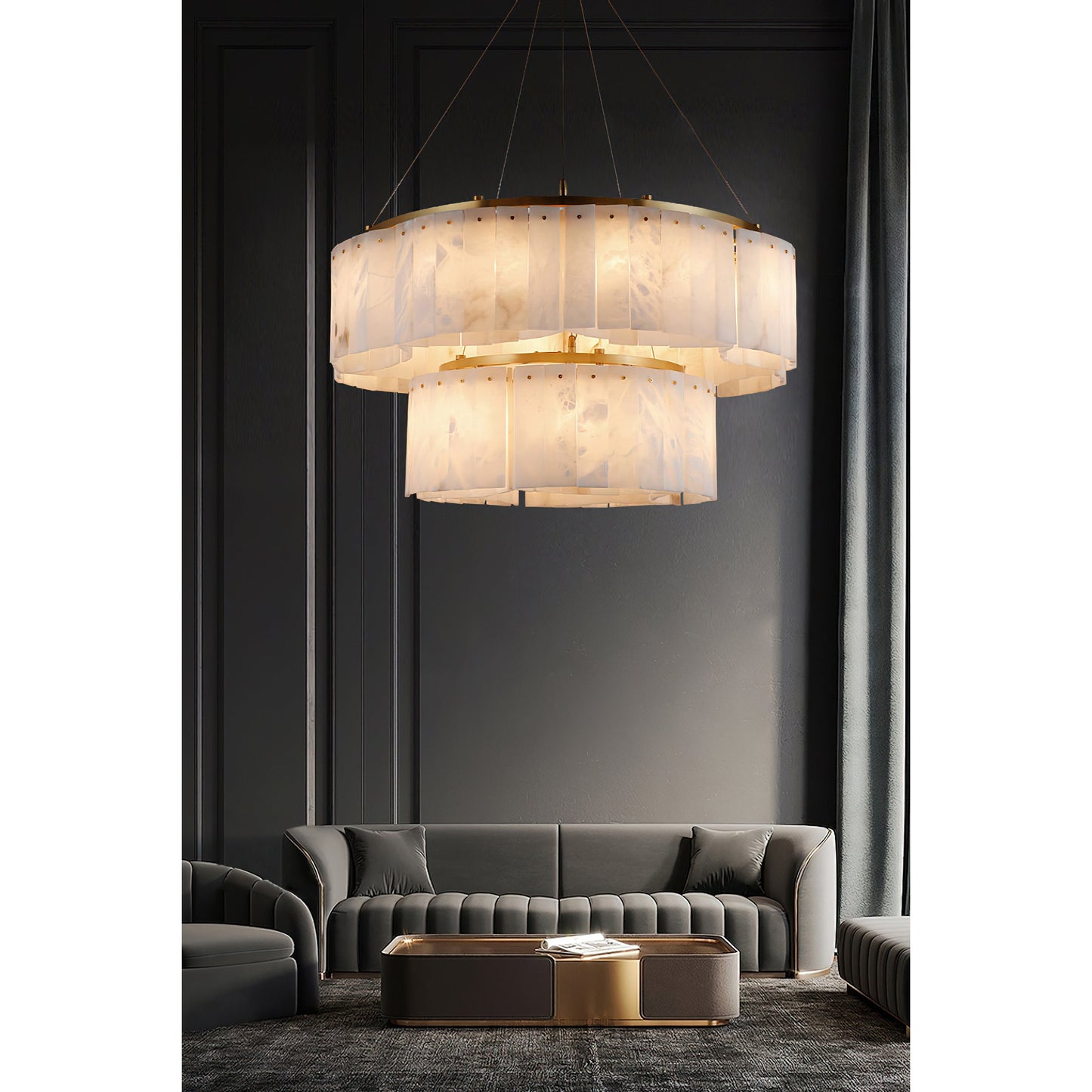 Willamette Luxury Alabaster Chandelier - Handcrafted Natural Stone Floating Pendant | Multi-Light Brass Hanging Fixture | G9 Base