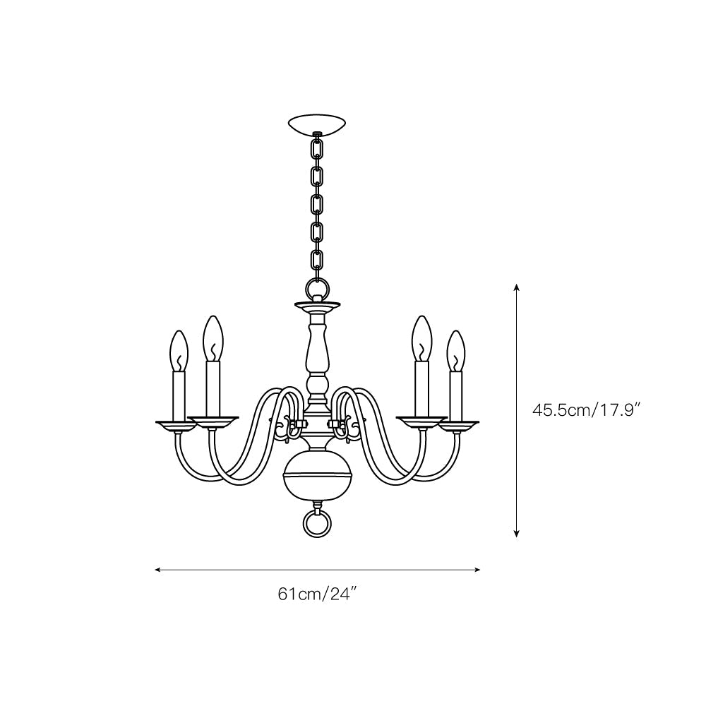 Williamsburg Luxury Brass Chandelier - Classic 5-Light Colonial Hanging Pendant | Traditional Multi-Arm Island Lamp | E14 Base