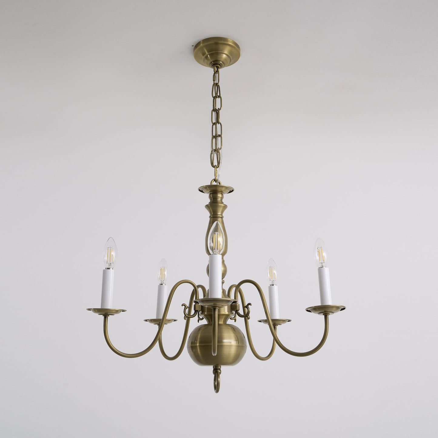Williamsburg Luxury Brass Chandelier - Classic 5-Light Colonial Hanging Pendant | Traditional Multi-Arm Island Lamp | E14 Base