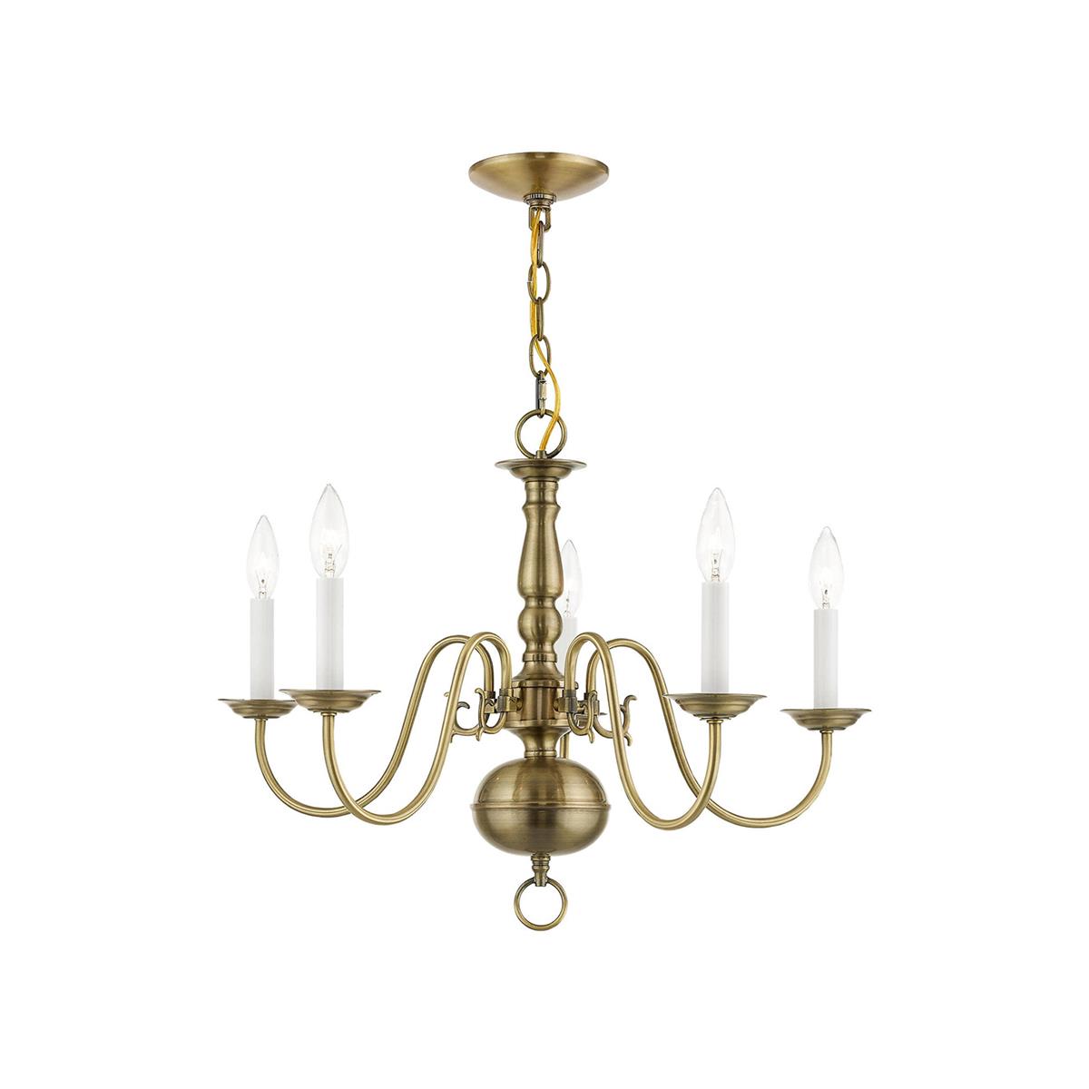 Williamsburg Luxury Brass Chandelier - Classic 5-Light Colonial Hanging Pendant | Traditional Multi-Arm Island Lamp | E14 Base