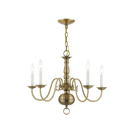 Williamsburg Luxury Brass Chandelier - Classic 5-Light Colonial Hanging Pendant | Traditional Multi-Arm Island Lamp | E14 Base