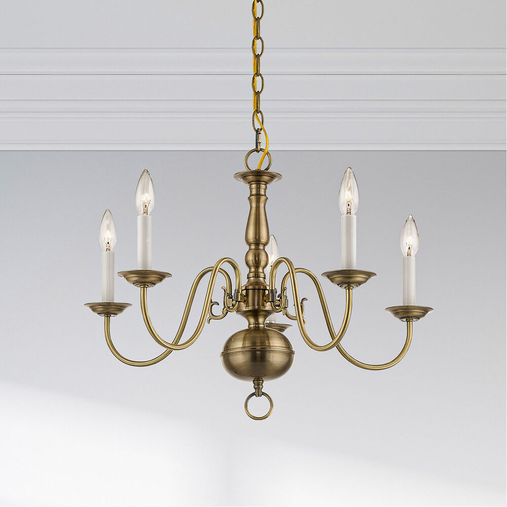Williamsburg Luxury Brass Chandelier - Classic 5-Light Colonial Hanging Pendant | Traditional Multi-Arm Island Lamp | E14 Base