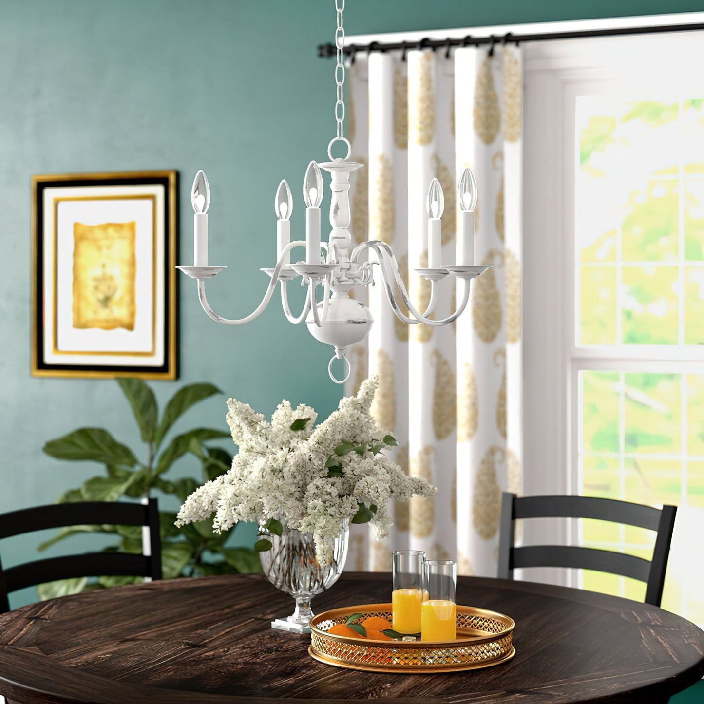 Williamsburg Luxury Brass Chandelier - Classic 5-Light Colonial Hanging Pendant | Traditional Multi-Arm Island Lamp | E14 Base