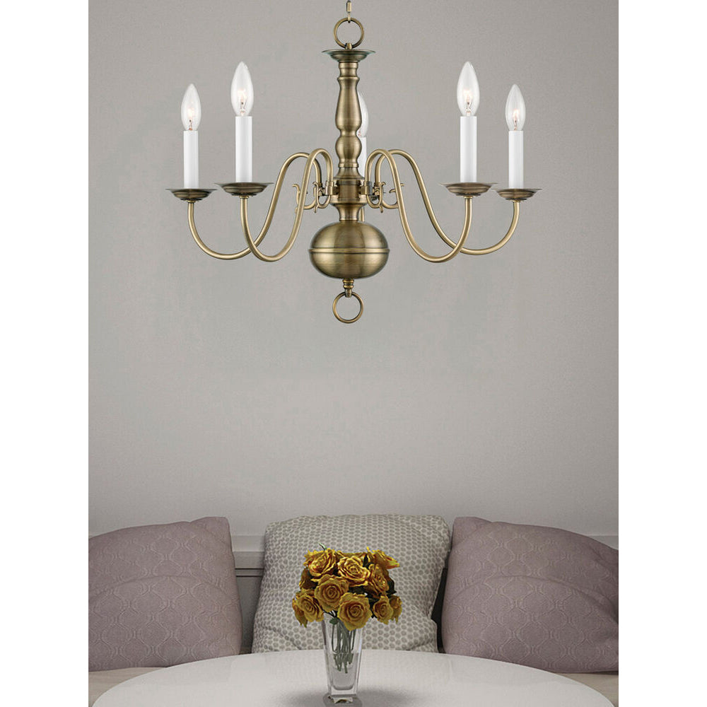 Williamsburg Luxury Brass Chandelier - Classic 5-Light Colonial Hanging Pendant | Traditional Multi-Arm Island Lamp | E14 Base