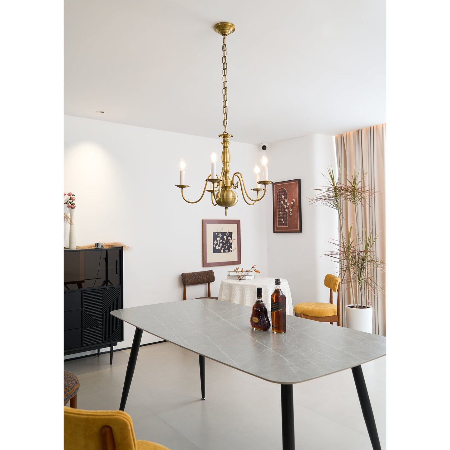 Williamsburg Luxury Brass Chandelier - Classic 5-Light Colonial Hanging Pendant | Traditional Multi-Arm Island Lamp | E14 Base