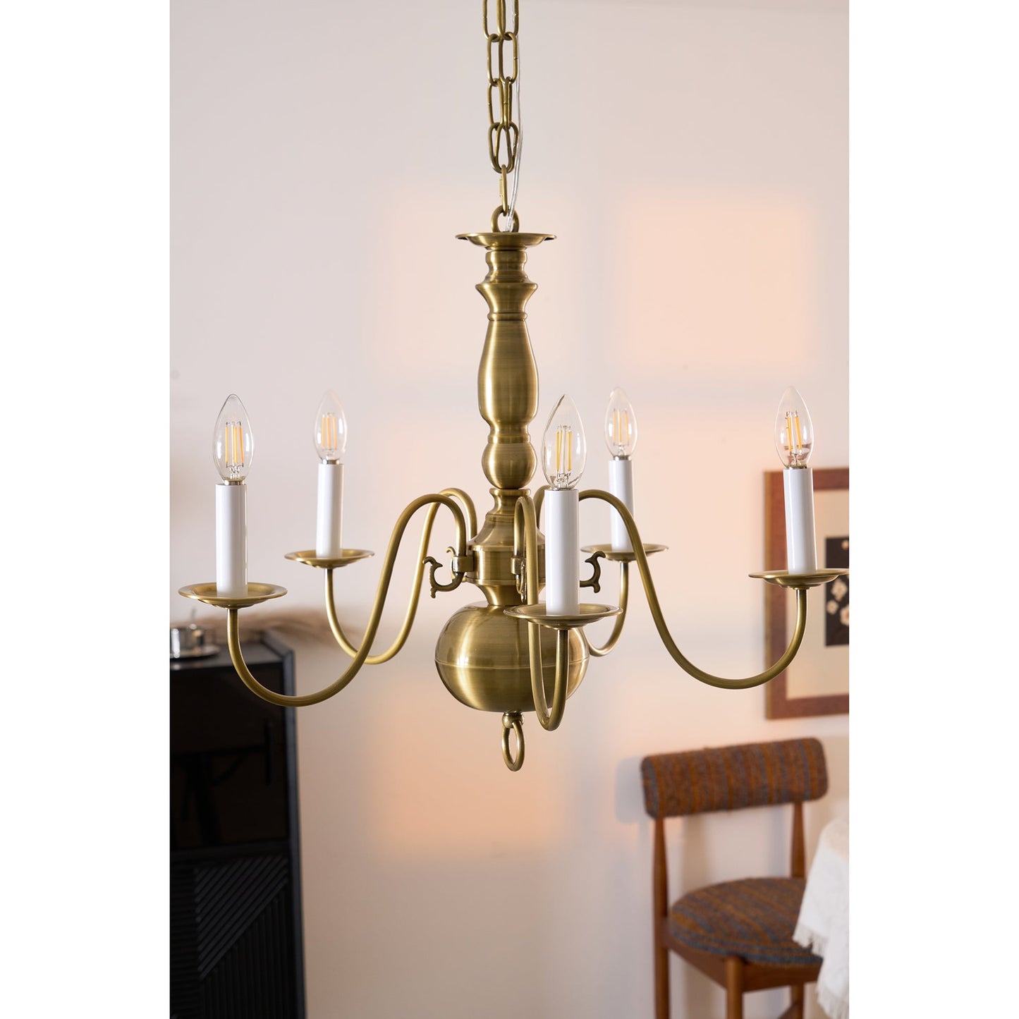 Williamsburg Luxury Brass Chandelier - Classic 5-Light Colonial Hanging Pendant | Traditional Multi-Arm Island Lamp | E14 Base