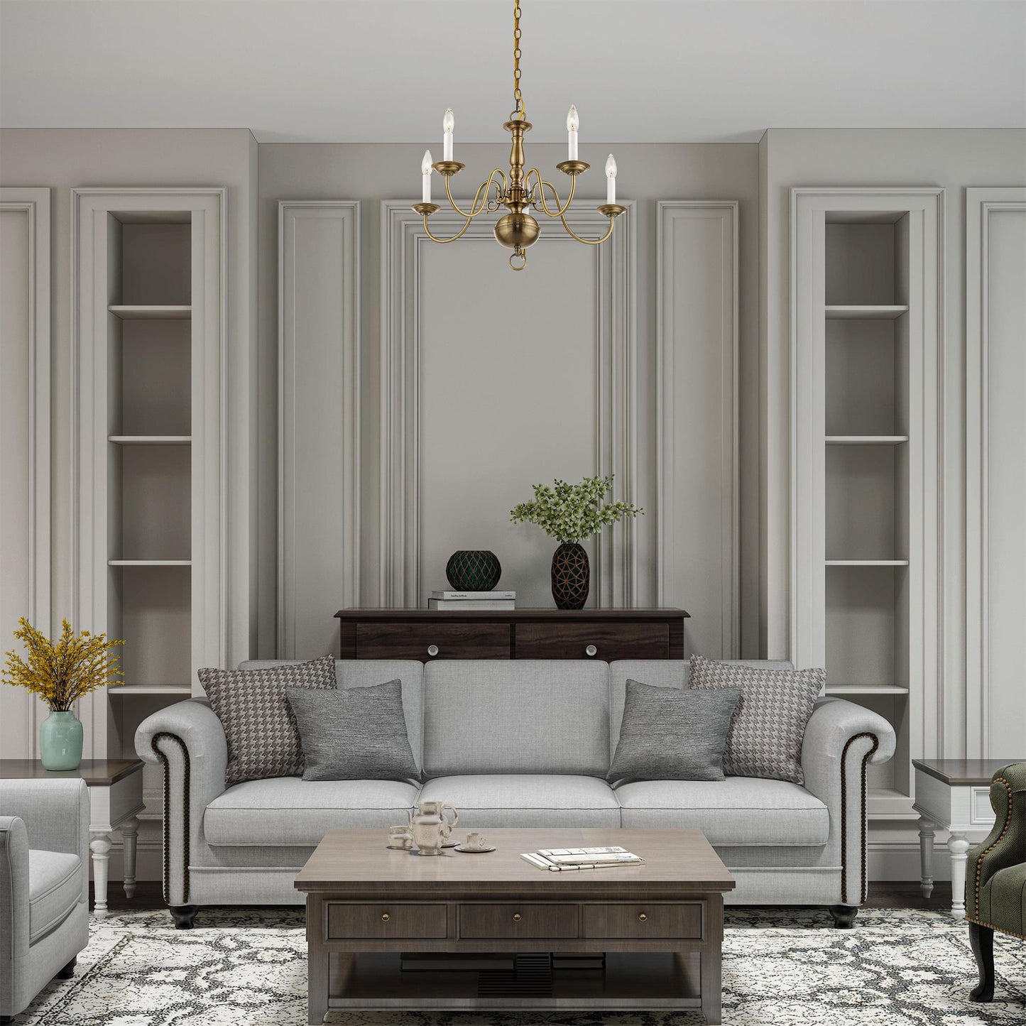 Williamsburg Luxury Brass Chandelier - Classic 5-Light Colonial Hanging Pendant | Traditional Multi-Arm Island Lamp | E14 Base
