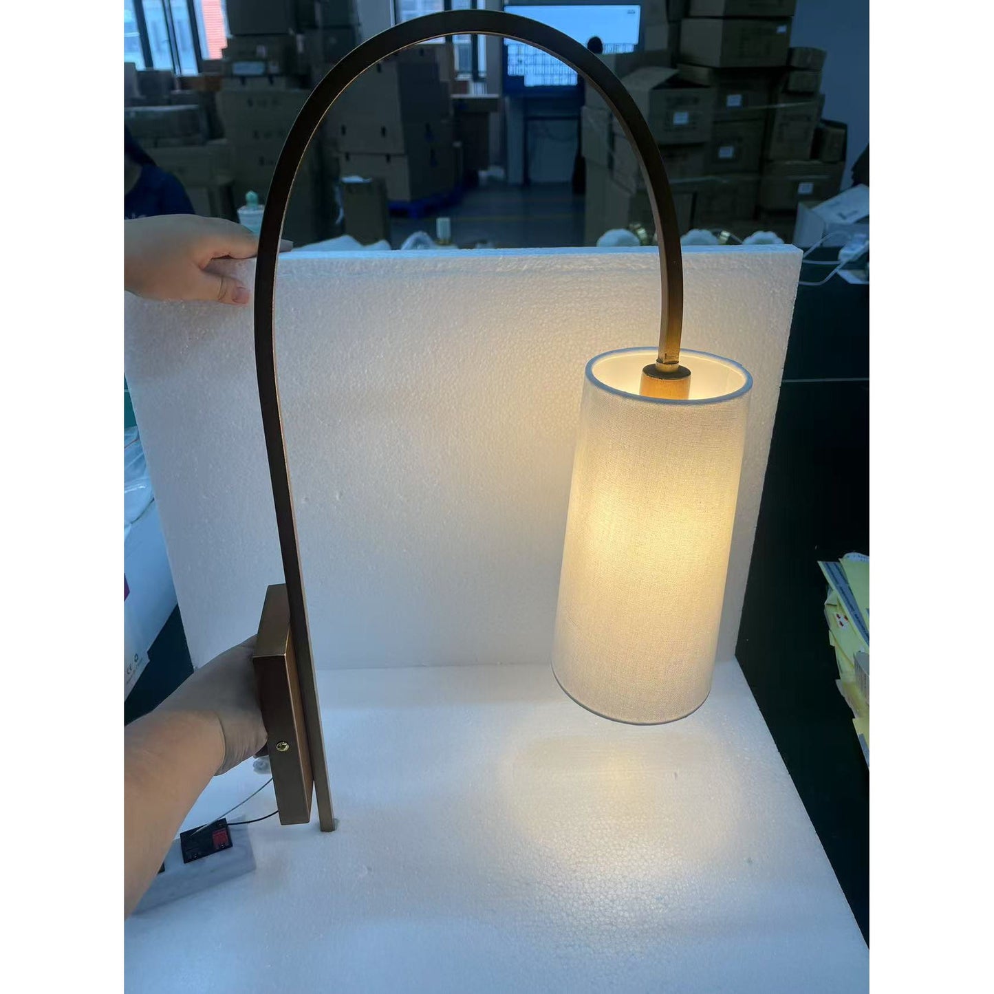 Willow Arc Wall Lamp - Industrial Fabric Shade Sconce | Vintage Street Light Inspired Bedside Reading Lamp | E14 Base
