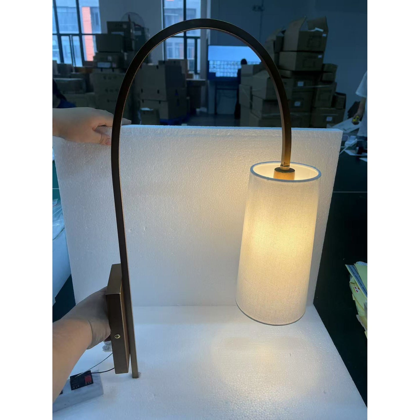 Willow Arc Wall Lamp - Industrial Fabric Shade Sconce | Vintage Street Light Inspired Bedside Reading Lamp | E14 Base