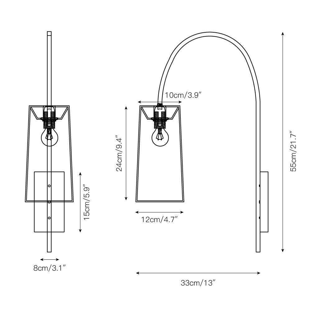 Willow Arc Wall Lamp - Industrial Fabric Shade Sconce | Vintage Street Light Inspired Bedside Reading Lamp | E14 Base