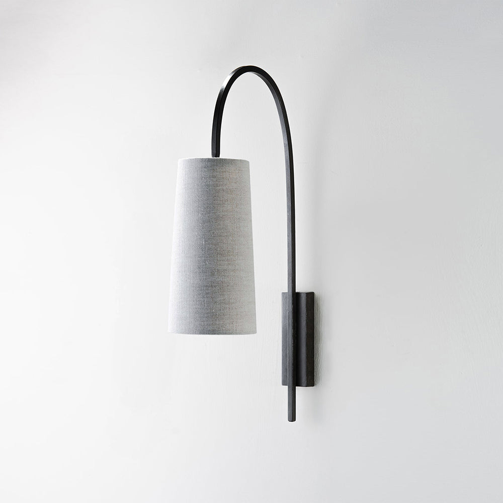 Willow Arc Wall Lamp - Industrial Fabric Shade Sconce | Vintage Street Light Inspired Bedside Reading Lamp | E14 Base