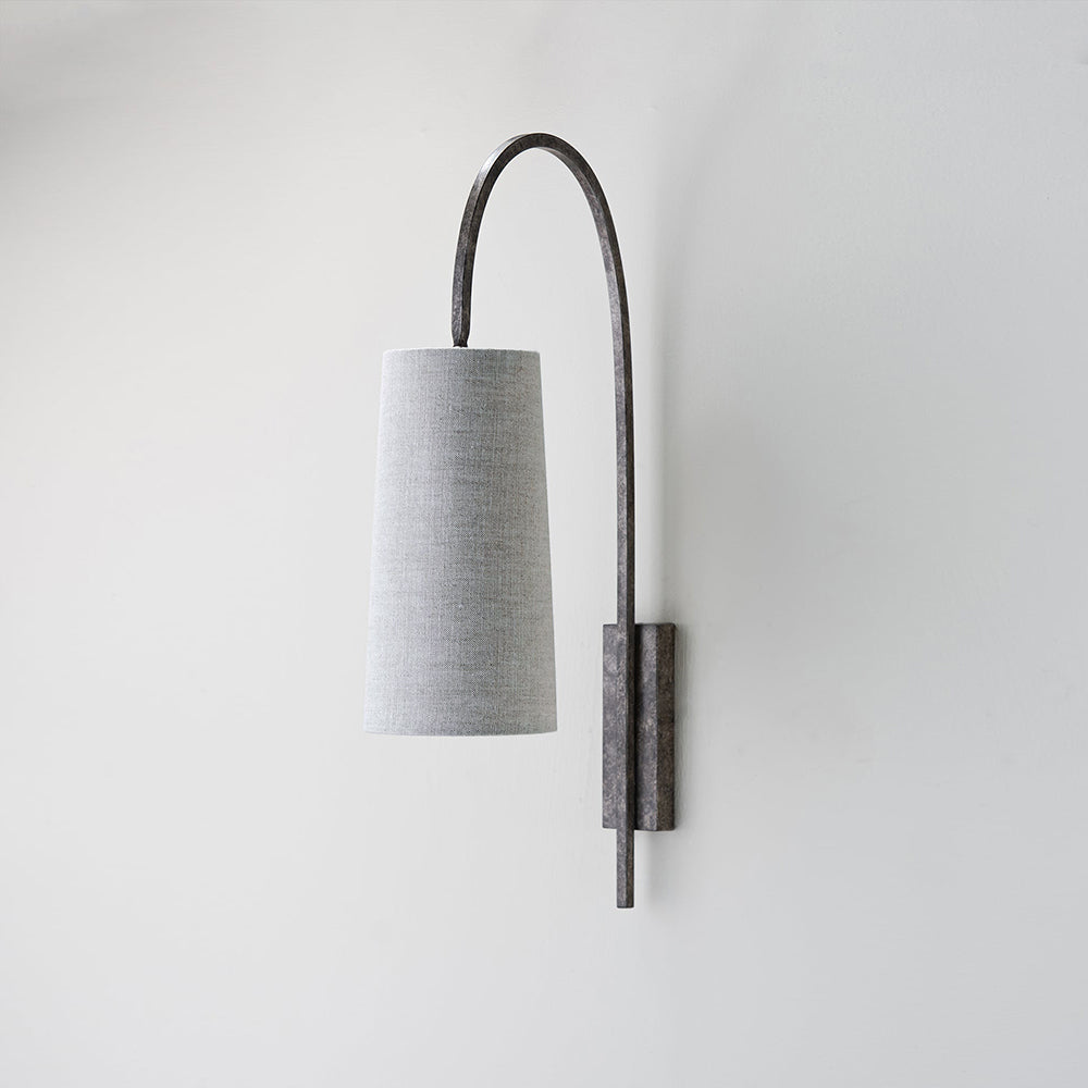Willow Arc Wall Lamp - Industrial Fabric Shade Sconce | Vintage Street Light Inspired Bedside Reading Lamp | E14 Base