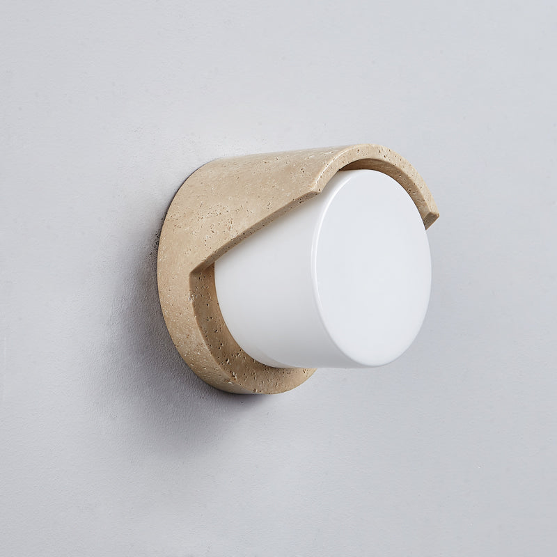 Wilma Travertine Wall Sconce - Natural Stone & Glass Luxury LED Vanity Lamp | Modern Minimalist Bedside Lighting | G9 Base