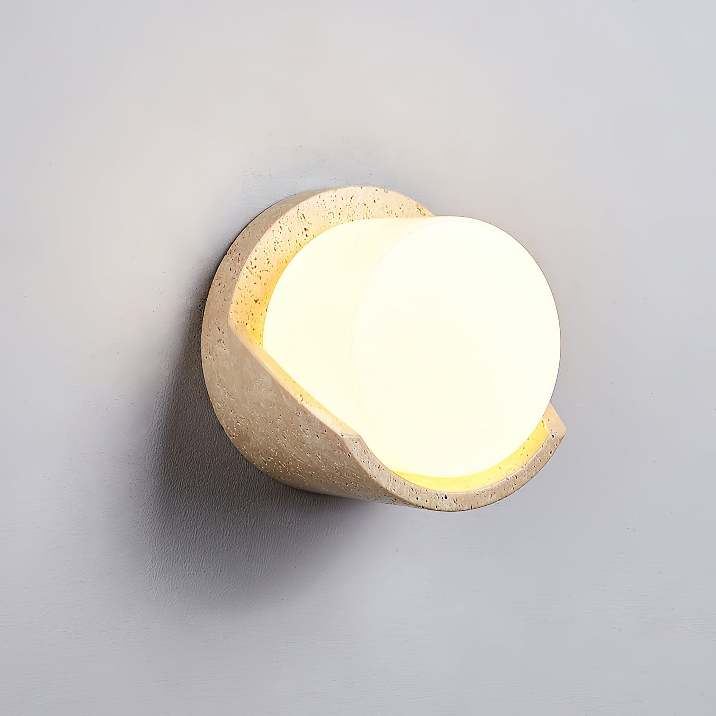 Wilma Travertine Wall Sconce - Natural Stone & Glass Luxury LED Vanity Lamp | Modern Minimalist Bedside Lighting | G9 Base