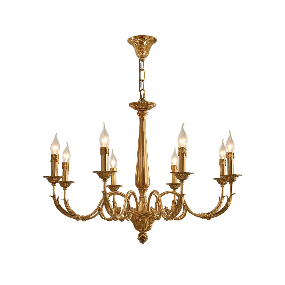 Winchester Luxury Brass Chandelier - Classic Candle Effect Hanging Light | 3, 6, 8, or 10-Head Grand Dining Pendant | E12 E14