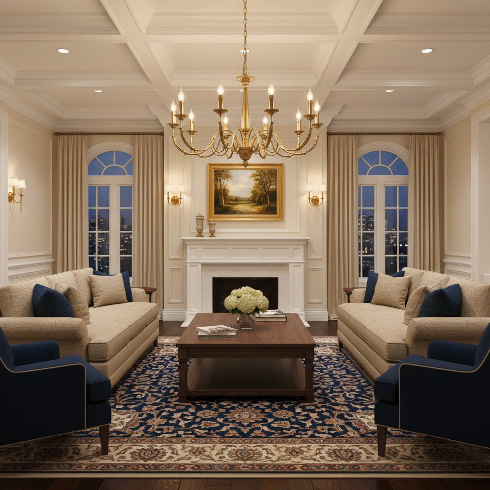 Winchester Luxury Brass Chandelier - Classic Candle Effect Hanging Light | 3, 6, 8, or 10-Head Grand Dining Pendant | E12 E14