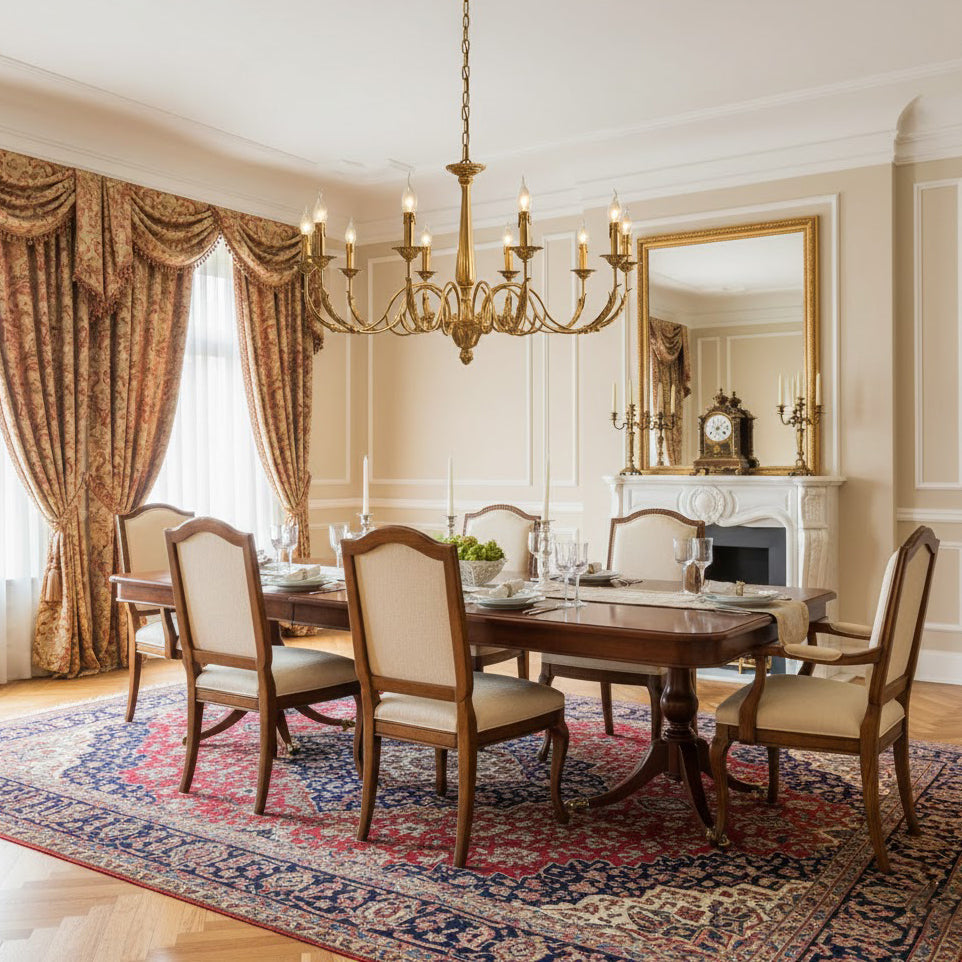 Winchester Luxury Brass Chandelier - Classic Candle Effect Hanging Light | 3, 6, 8, or 10-Head Grand Dining Pendant | E12 E14