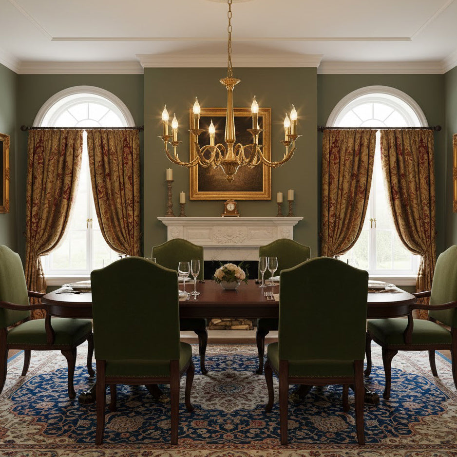 Winchester Luxury Brass Chandelier - Classic Candle Effect Hanging Light | 3, 6, 8, or 10-Head Grand Dining Pendant | E12 E14