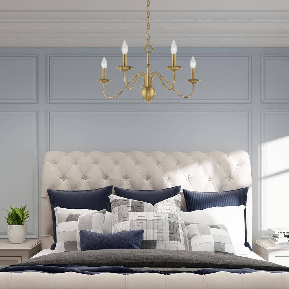 Windsor Luxury Brass Chandelier - Mid-Century Modern Candlestick Hanging Light | 3, 5, or 7-Head Island Pendant | E14 Base