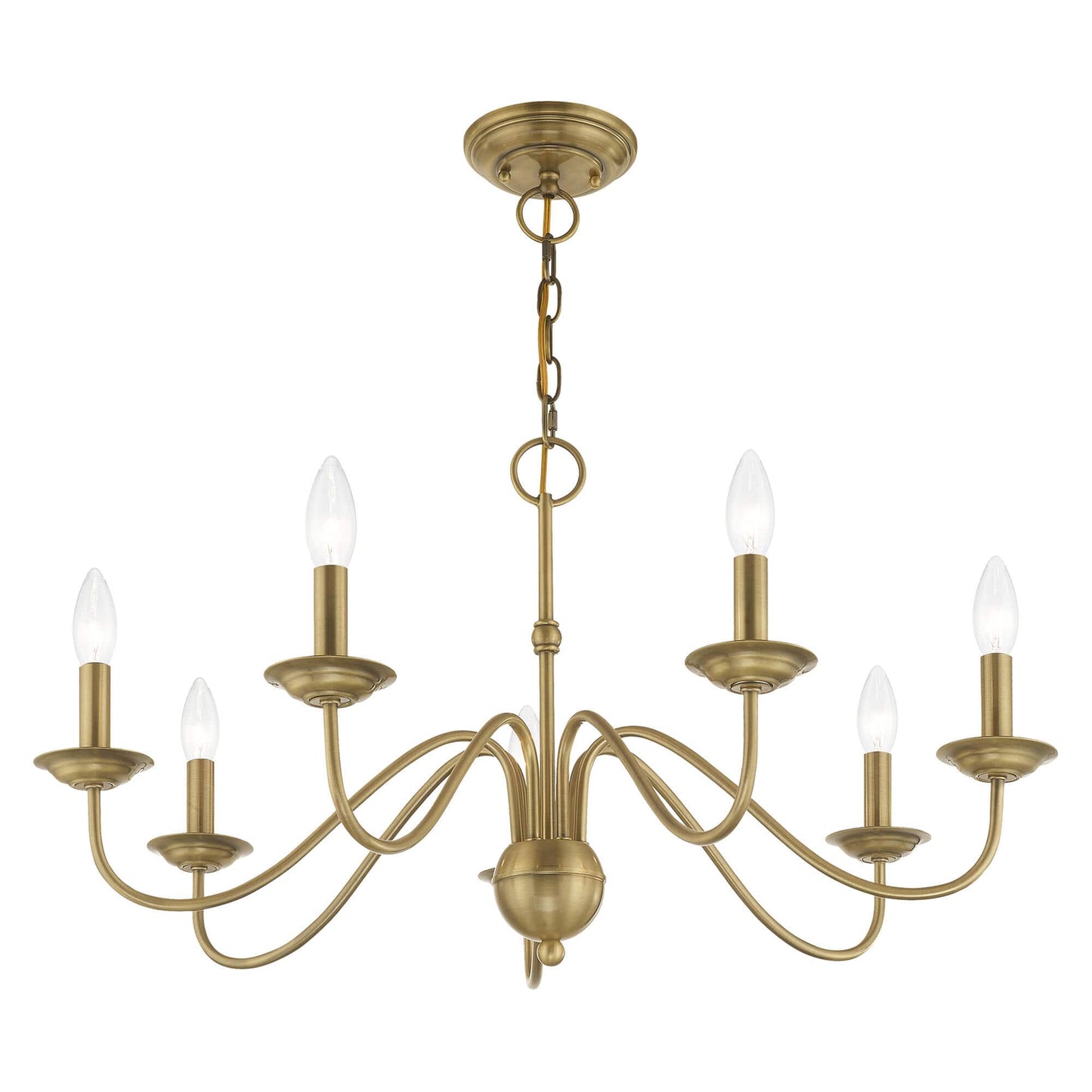 Windsor Luxury Brass Chandelier - Mid-Century Modern Candlestick Hanging Light | 3, 5, or 7-Head Island Pendant | E14 Base