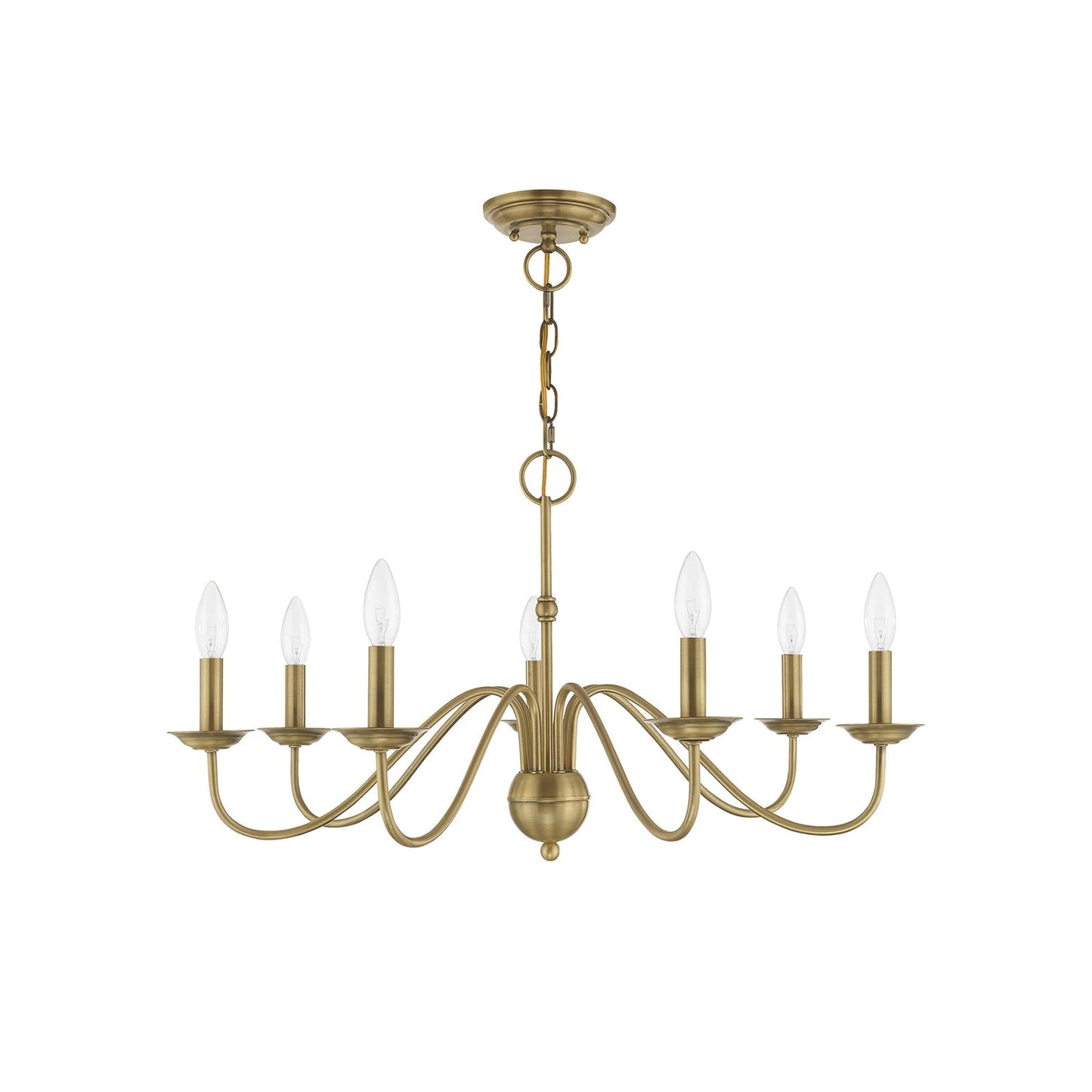 Windsor Luxury Brass Chandelier - Mid-Century Modern Candlestick Hanging Light | 3, 5, or 7-Head Island Pendant | E14 Base