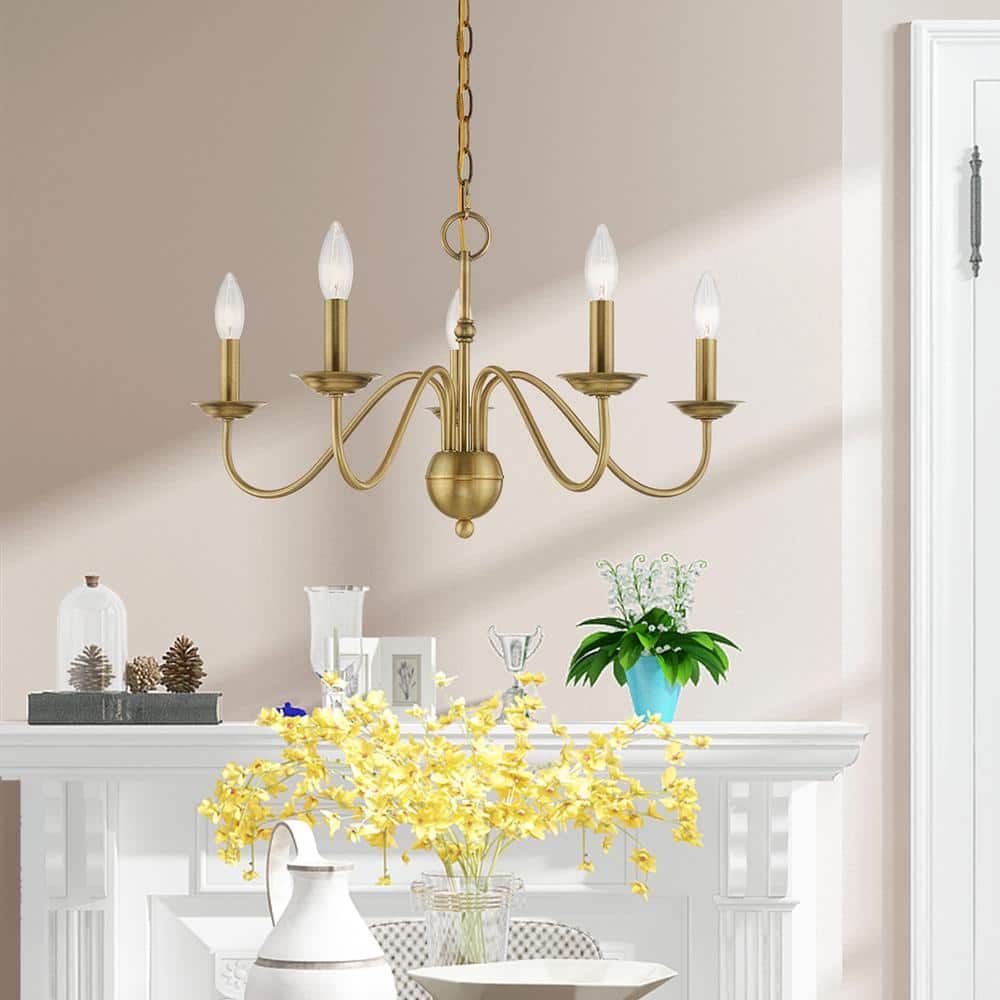 Windsor Luxury Brass Chandelier - Mid-Century Modern Candlestick Hanging Light | 3, 5, or 7-Head Island Pendant | E14 Base