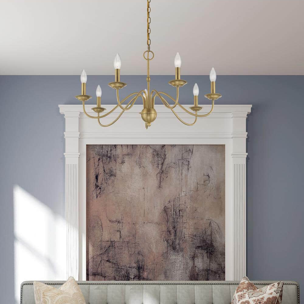 Windsor Luxury Brass Chandelier - Mid-Century Modern Candlestick Hanging Light | 3, 5, or 7-Head Island Pendant | E14 Base