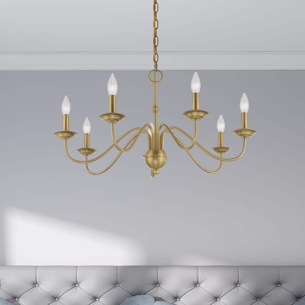 Windsor Luxury Brass Chandelier - Mid-Century Modern Candlestick Hanging Light | 3, 5, or 7-Head Island Pendant | E14 Base