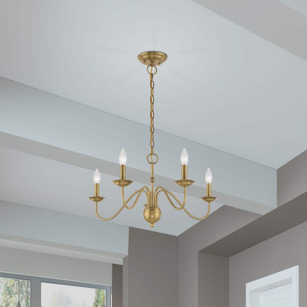 Windsor Luxury Brass Chandelier - Mid-Century Modern Candlestick Hanging Light | 3, 5, or 7-Head Island Pendant | E14 Base