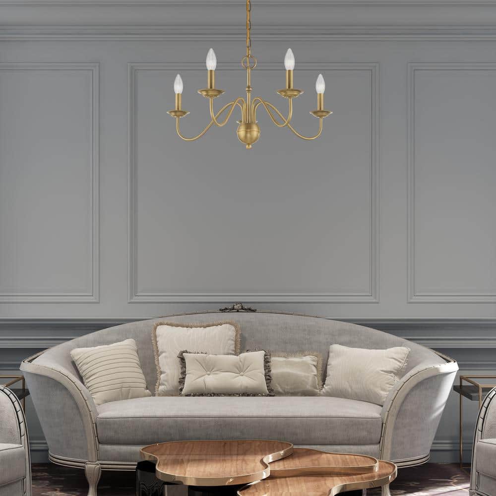 Windsor Luxury Brass Chandelier - Mid-Century Modern Candlestick Hanging Light | 3, 5, or 7-Head Island Pendant | E14 Base