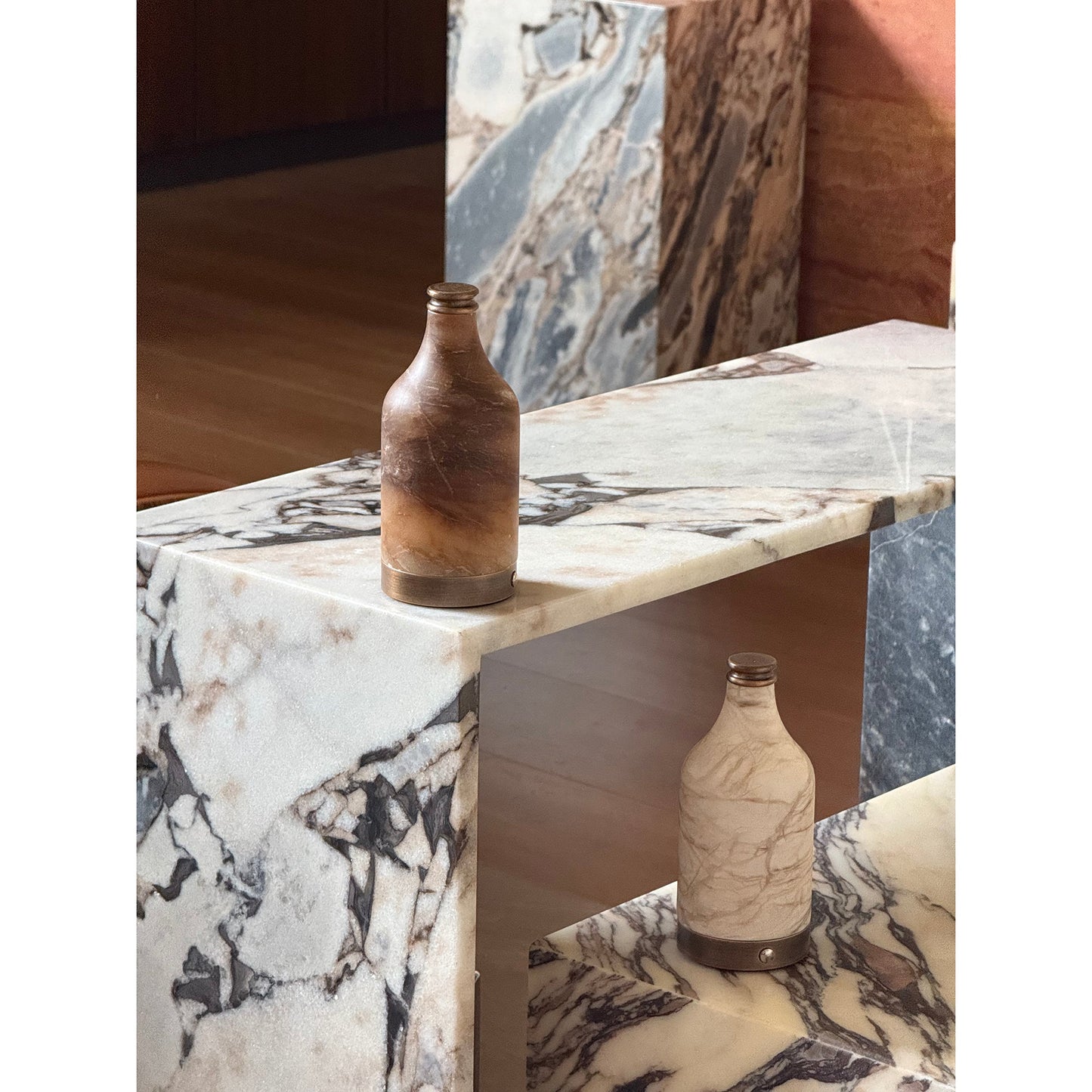 Wine Bottle Alabaster Table Lamp - Rechargeable Cordless LED Light | Luxury Natural Stone Bedside Lamp | USB Charging Base