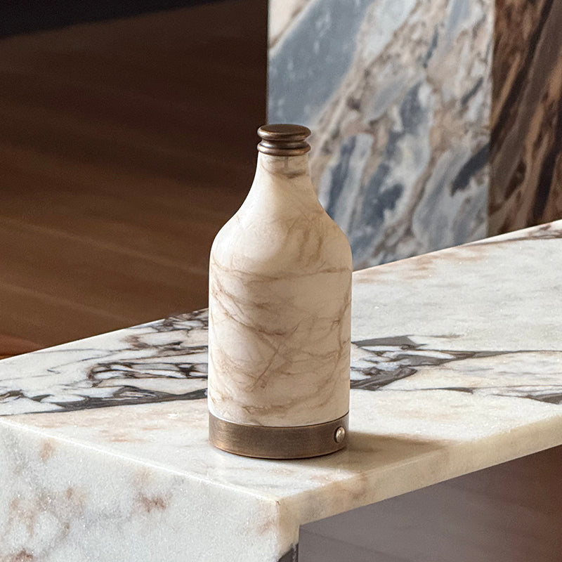 Wine Bottle Alabaster Table Lamp - Rechargeable Cordless LED Light | Luxury Natural Stone Bedside Lamp | USB Charging Base