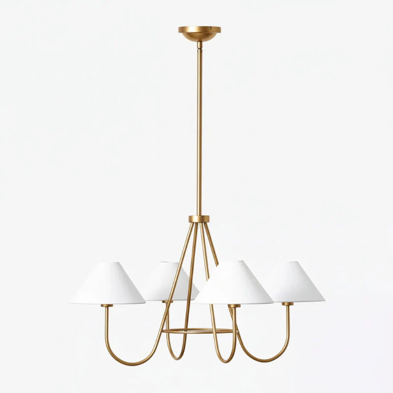 Wolcott Chandelier - Grand 4-Light Brass & Fabric Chandelier | Elegant 31.5" Modern Heritage Pendant
