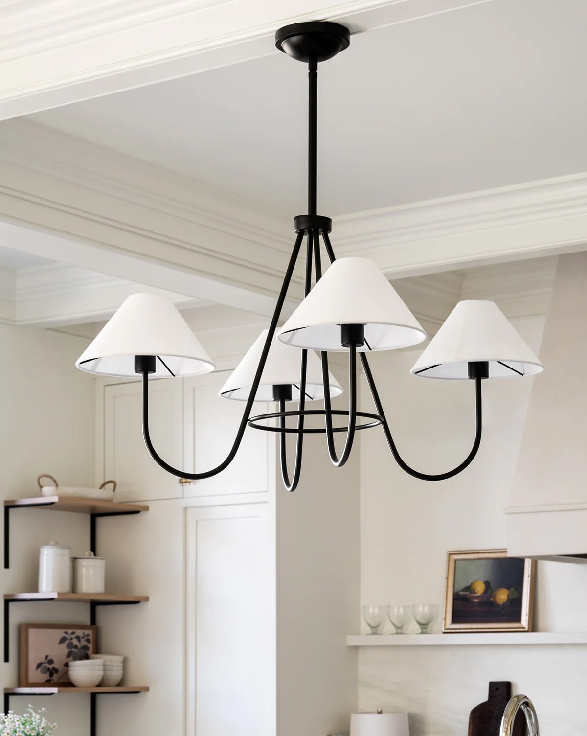 Wolcott Chandelier - Grand 4-Light Brass & Fabric Chandelier | Elegant 31.5" Modern Heritage Pendant