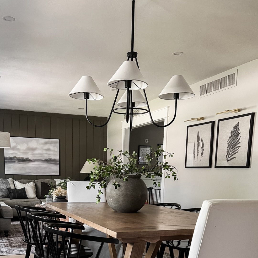 Wolcott Chandelier - Grand 4-Light Brass & Fabric Chandelier | Elegant 31.5" Modern Heritage Pendant