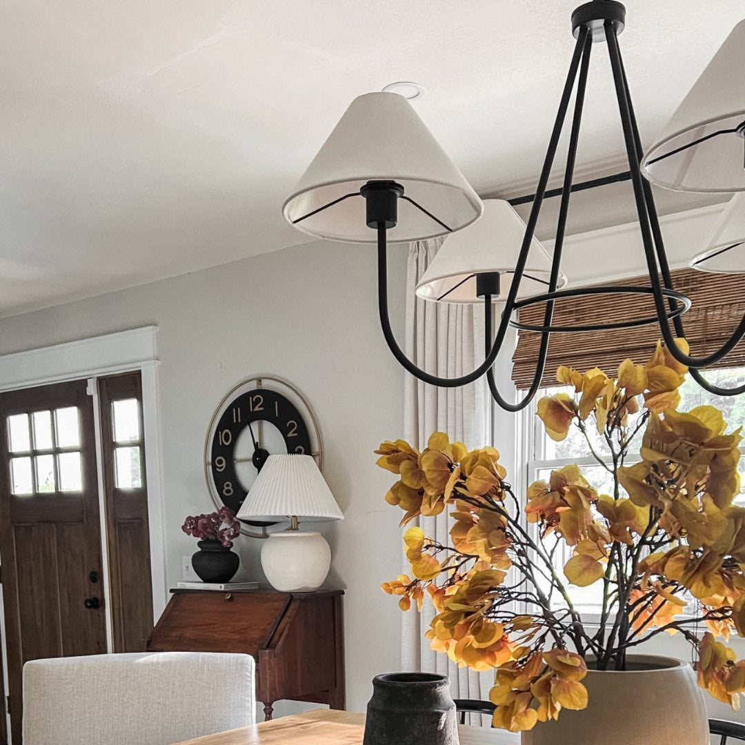 Wolcott Chandelier - Grand 4-Light Brass & Fabric Chandelier | Elegant 31.5" Modern Heritage Pendant