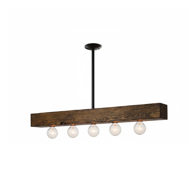 Wood-beam Island Chandelier - Rustic Farmhouse Solid Wood Linear Pendant | Industrial 4 or 5 Light Kitchen Island Chandelier