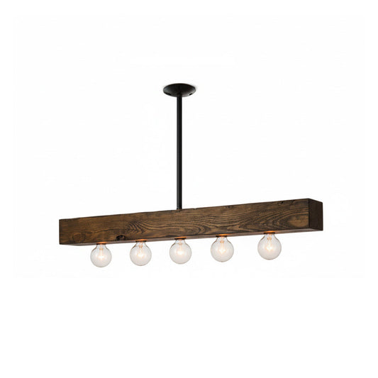 Wood-beam Island Chandelier - Rustic Farmhouse Solid Wood Linear Pendant | Industrial 4 or 5 Light Kitchen Island Chandelier
