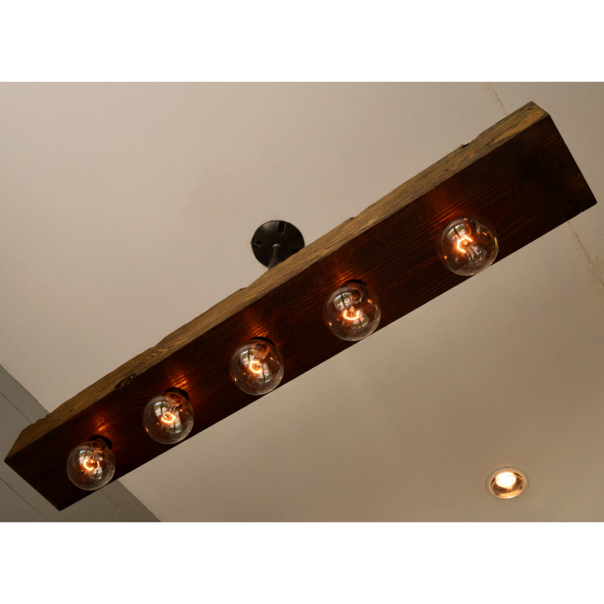 Wood-beam Island Chandelier - Rustic Farmhouse Solid Wood Linear Pendant | Industrial 4 or 5 Light Kitchen Island Chandelier