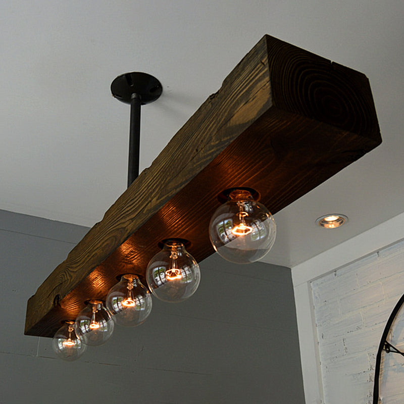 Wood-beam Island Chandelier - Rustic Farmhouse Solid Wood Linear Pendant | Industrial 4 or 5 Light Kitchen Island Chandelier