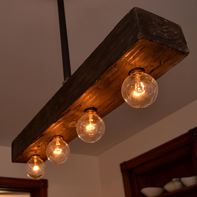 Wood-beam Island Chandelier - Rustic Farmhouse Solid Wood Linear Pendant | Industrial 4 or 5 Light Kitchen Island Chandelier