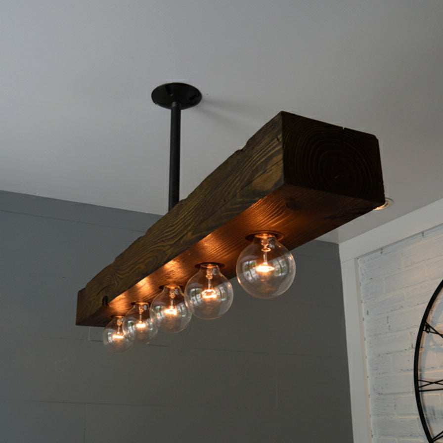 Wood-beam Island Chandelier - Rustic Farmhouse Solid Wood Linear Pendant | Industrial 4 or 5 Light Kitchen Island Chandelier