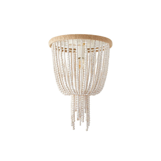 Angie Beaded Ceiling Lamp – Hemp-Wrapped Frame & Wooden Bead Flush Mount Pendant
