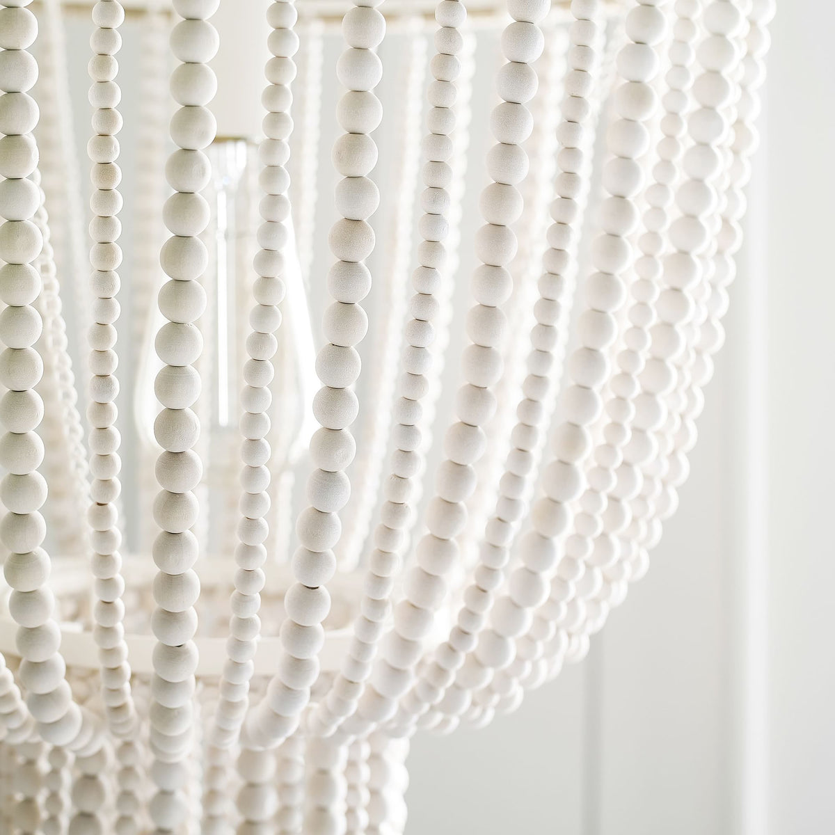 Angie Beaded Chandelier – Cascading Wooden Bead & Hemp-Wrapped Metal Pendant