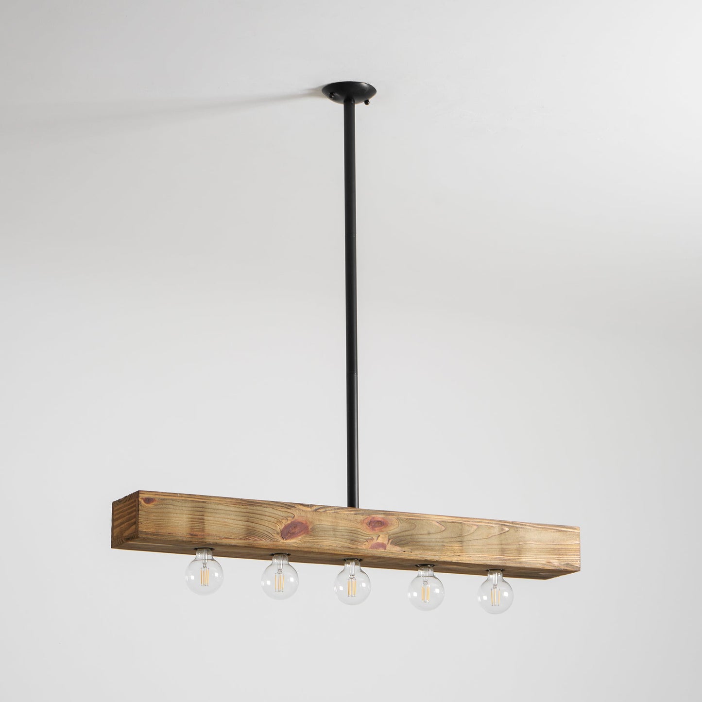 Wood-beam Island Chandelier - Rustic Farmhouse Solid Wood Linear Pendant | Industrial 4 or 5 Light Kitchen Island Chandelier