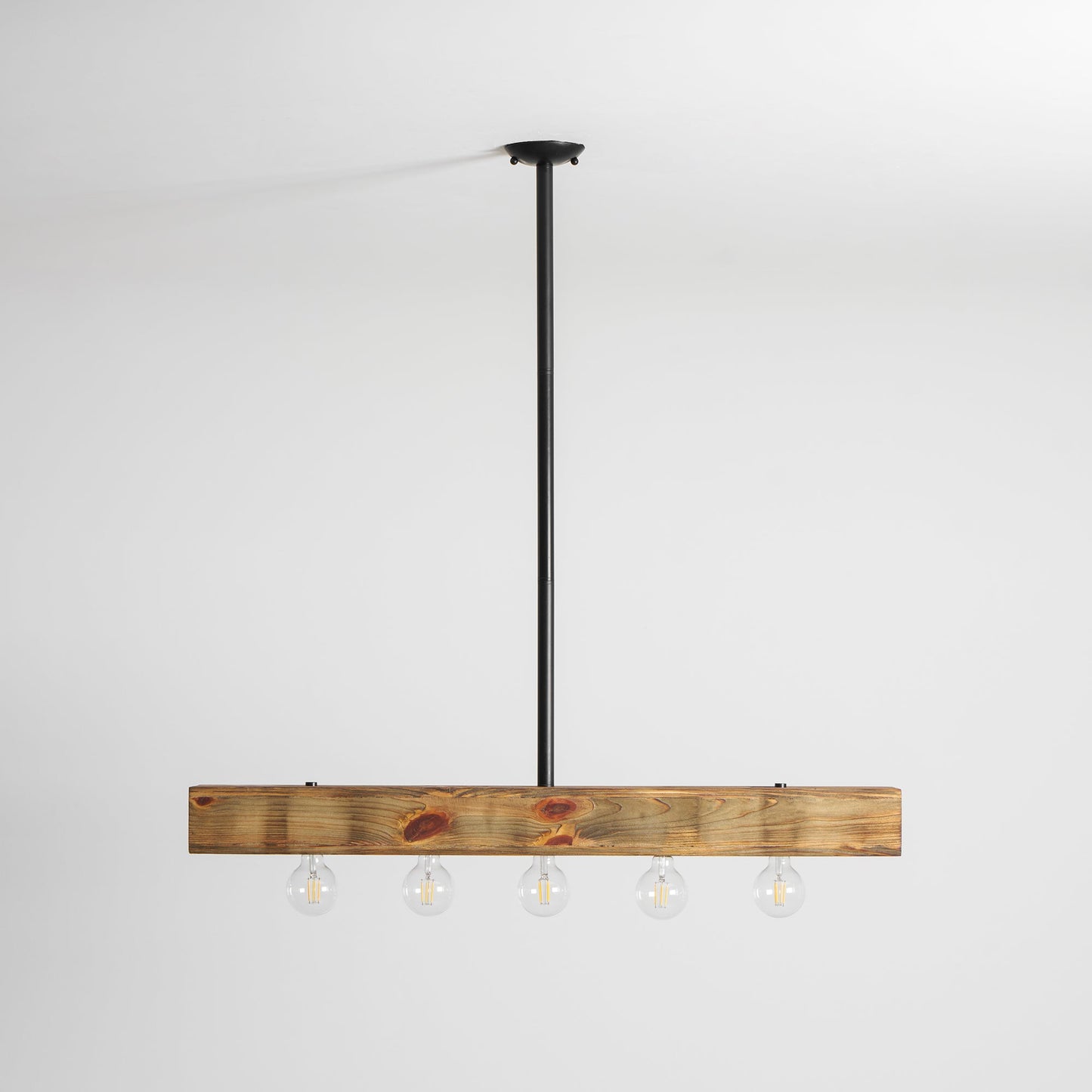 Wood-beam Island Chandelier - Rustic Farmhouse Solid Wood Linear Pendant | Industrial 4 or 5 Light Kitchen Island Chandelier