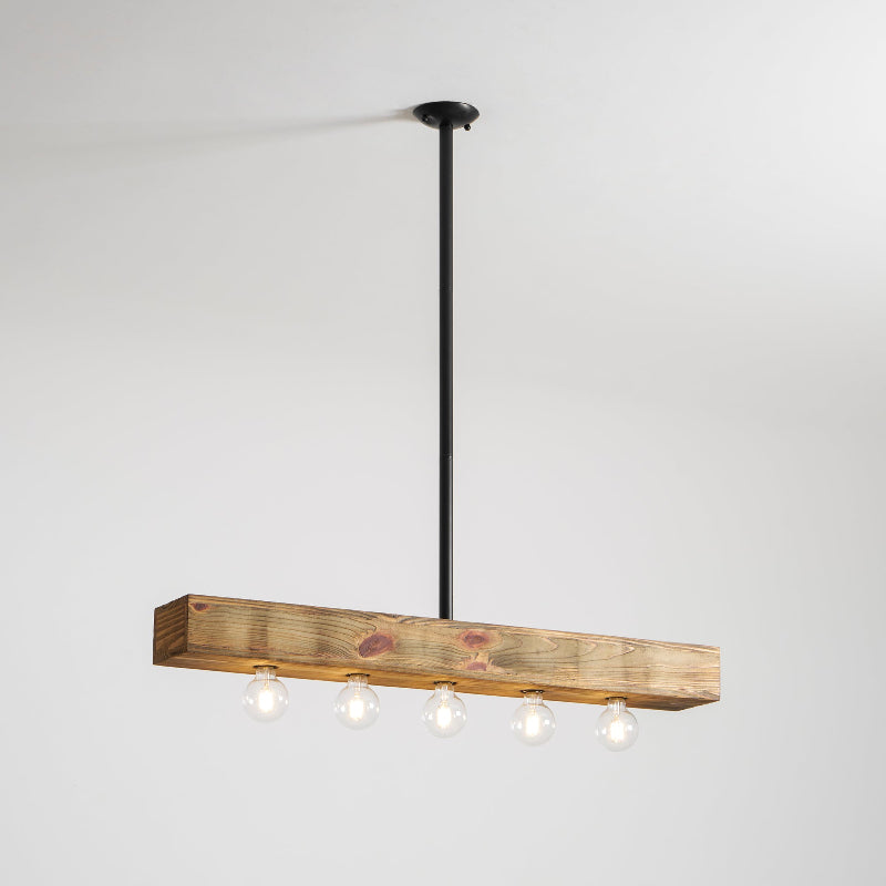 Wood-beam Island Chandelier - Rustic Farmhouse Solid Wood Linear Pendant | Industrial 4 or 5 Light Kitchen Island Chandelier